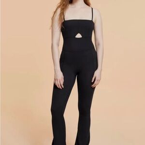 Chic Black Active Cutout Jumpsuit flare